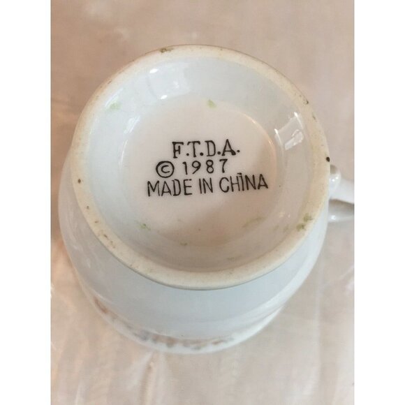 FTDA Vintage 1987 Footed Teacup & Saucer Set‎ White Silver Band Floral Orange - Picture 11 of 11